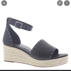 Some Society Carya Black Leather Wedges